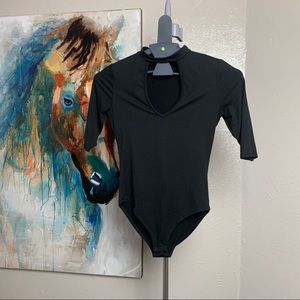 Peek-A-Boo Cleavage Black Bodysuit